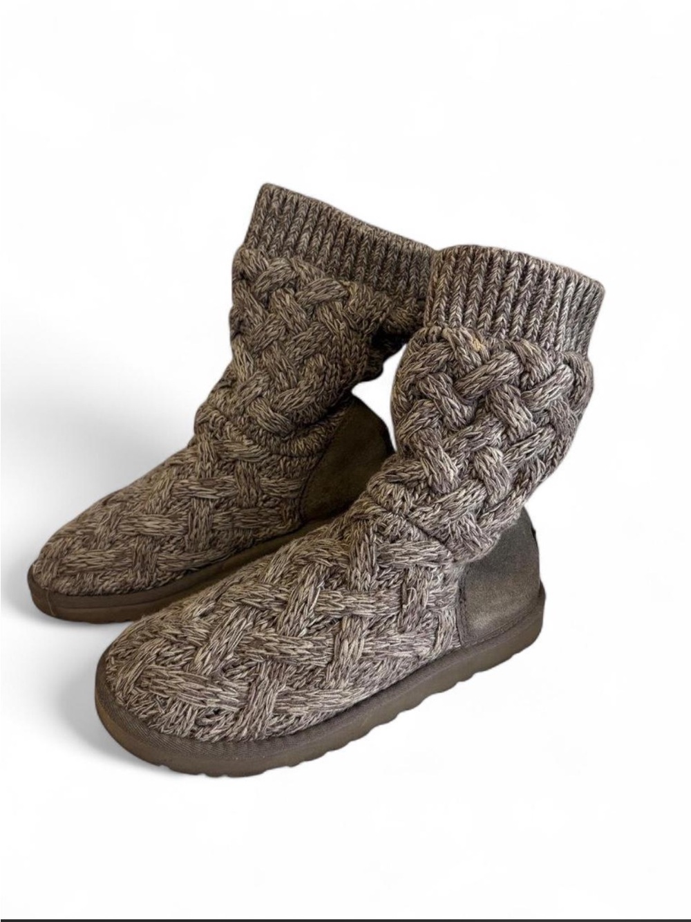 UGG Australia Isla Grey Cable Knit Ribbon Lace Up Boots Women Size 7 1016554